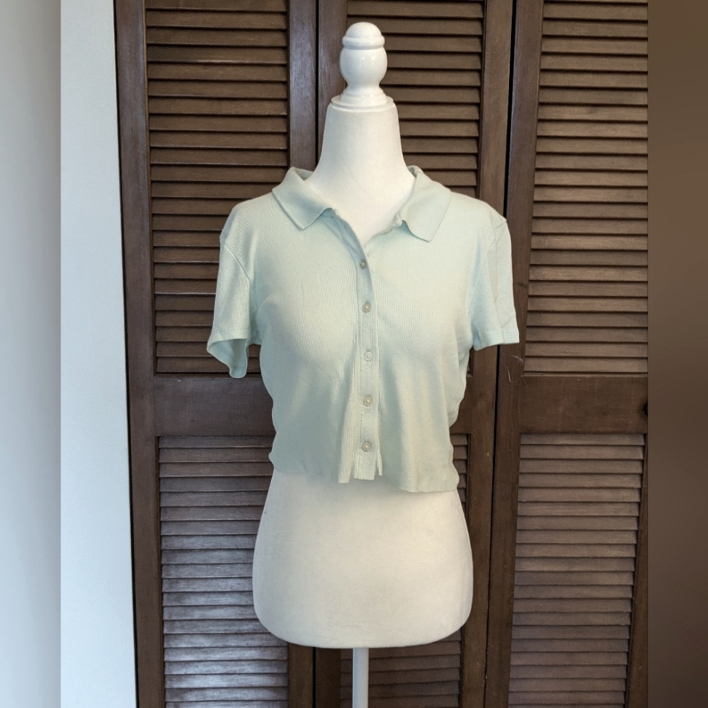 American Eagle Cropped Button Down Polo